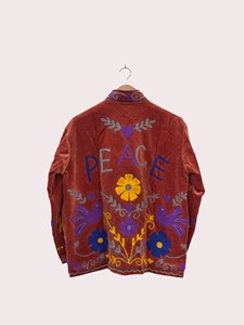 Chaqueta de Terciopelo Bordada a Mano con Cuello Mandarín, Manga Larga, Diseño Floral, Estilo Blusón para Mujer, Invierno - Product Image 2