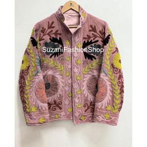 Premium Elegant Floral Embroidered Eco-Friendly Raw Velvet Unisex Suzani <b>Jacket</b> Mandarin Collar Full Sleeve <b>Winter</b> Style - Product Image 1