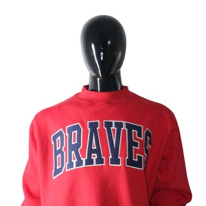 BRAVES Red <b>Mock</b> <b>Neck</b> Crew <b>Neck</b> Sweatshirt 100% Cotton Fleece Pullover Men Regular Fit Letter Print Front Casual Autumn Wear - Product Image 6