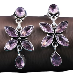 Pendientes Colgantes Florales de Plata Oxidada Hechos a Mano con Amatista, Joyería de Moda para Mujer, Fabricante - Product Image 5