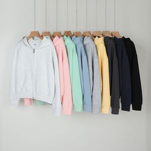 Sudadera con capucha y cremallera para mujer, color liso, longitud regular, mezcla de algodón tejido, transpirable, para otoño, manga regular, color liso - Product Image 2