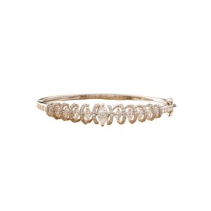 14K <b>Solid</b> Yellow Rose White <b>Gold</b> Marquise Round Lab Grown Diamond <b>Bangle</b> Bracelet 2.69 CT IGI Certified Natural Diamond Pave - Product Image 1