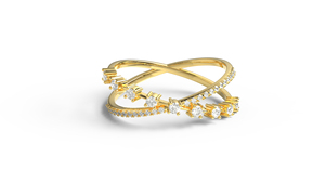 Bague en or 18 carats avec diamants ronds entrecroisés, bague empilable en forme de X, bijoux fins pour femmes - Product Image 1