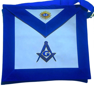 Tablier maçonnique personnalisé hautement brodé avec décoration perlée, attache par épingle de sûreté, en tissu bleu, style classique, pour usage vestimentaire - Product Image 4