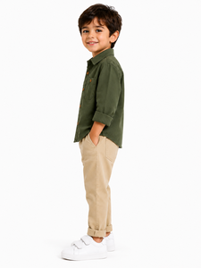 Kids Olive Green Cotton Shirt Full Sleeve Casual Button <b>Down</b> Shirt Boys Collared Utility Shirt Double Pocket Shirt Soft Fabric - Product Image 4