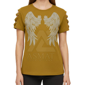 T-shirt élégant et tendance pour femme, orné de strass, manches courtes, col rond, tee-shirt scintillant et original - Product Image 5