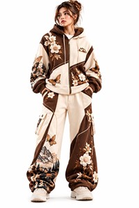 Conjunto de chándal con capucha para mujer, manga larga, cierre de cremallera, ajuste holgado, estampado de puntos y leopardo, ligero, 2 en 1, ropa informal de otoño - Product Image 5