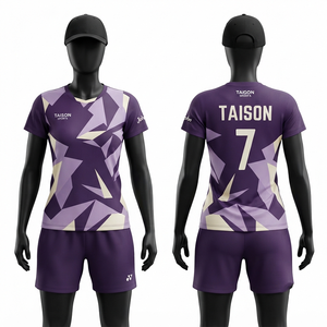 Uniforme de Bádminton Personalizado para Mujer, 160 GSM, Poliéster Interlock que Absorbe la Humedad, Panel Gráfico Morado y Blanco, Logotipo Sublimado - Product Image 1