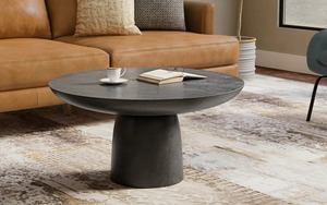 Table basse moderne Statement Surface avec base côtelée, mobilier de salon minimaliste, design durable, finition noire - Product Image 5