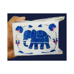 <b>Elephant</b> Handmade MOP Art On Pure White Marble Inlay Box With Mother Of Pearl Material Use For Jewelry Storage <b>Gift</b> Packing Item - Product Image 1