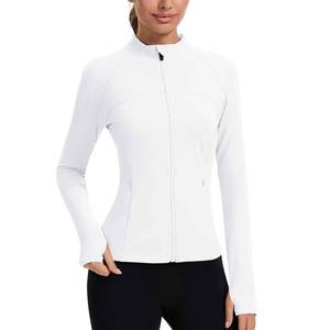 Chaqueta Deportiva Blanca para Mujer, Manga Larga, con Cierre, Tejida, Transpirable, Color Sólido, Cuello Alto, Largo Regular, para Primavera - Product Image 5