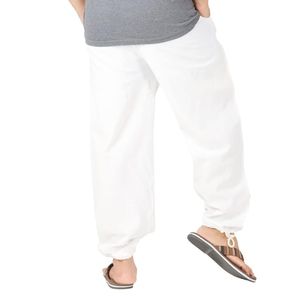 <b>White</b> Wide Leg Men Plus Size <b>Joggers</b> Lightweight Cotton Blend Elastic Waist Relaxed Summer Casual Pants - Product Image 2