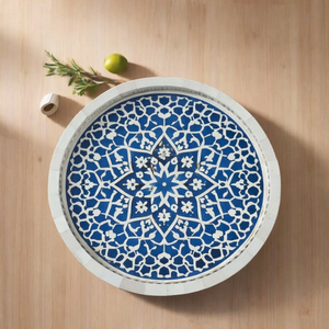 Bandejas de servir de madera con incrustaciones de hueso y metal, las más vendidas, artículos decorativos para cocina, hoteles y uso doméstico de Blossom Craft India. - Product Image 4
