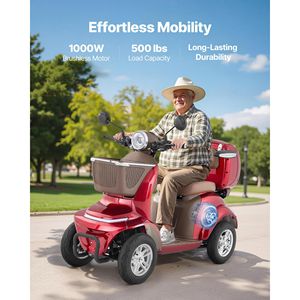 Scooter Eléctrico de 4 Ruedas de Alta Resistencia para Adultos Mayores, Capacidad de 500 lb, 21.5 Millas de Autonomía, 3 Velocidades, Largo Alcance, 1000 W, Scooter para Personas con Discapacidad - Product Image 2
