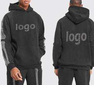 Sudadera con capucha de algodón de alta calidad para hombre, estilo streetwear oversize, lavado ácido, holgada, con pedrería, de peso pesado, tipo chándal. - Product Image 3