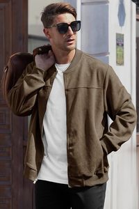 Men’s Bomber Jacket Faux Suede Midweight Casual Full-Zip Flight <b>Coat</b> - Product Image 4