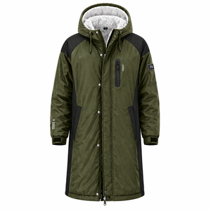 Custom Sports Swim <b>Parka</b> Windproof <b>Waterproof</b> Long Hooded <b>Jacket</b> with Warm Fleece Lining for Coaches Swimmers and Athletes - Product Image 1