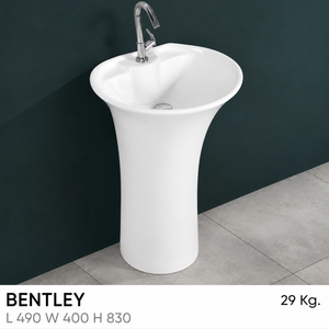 Lavabo de Pedestal BENTLEY de Una Pieza, Forma de Recipiente, Grifo de un Solo Orificio, Diseño Minimalista, Desagüe, Capacidad de 12L, Acabado Pulido Suave - Product Image 3