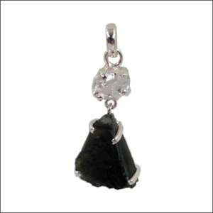 Pendentif en argent Herkimer et Moldavite Pendentif en argent 925 Pendentif en pierres précieuses naturelles - Product Image 1