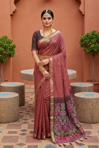 Sari en coton avec tissage Zari Meenakari motif paon, tenue de mariage traditionnelle pour femmes, style indien pakistanais - Product Image 3