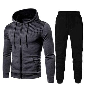 Survêtement à capuche pour homme, blanc et noir à pois, manches longues, fermeture éclair, poches latérales, coupe classique, vêtements de sport décontractés pour l'automne - Product Image 4