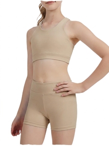 Girls Gym Fitness Wears Teal Two Piece Yoga Set High Waist Rushed Shorts Crisscross Strap Sports <b>Bra</b> Breathable Seamless Workout - Product Image 4