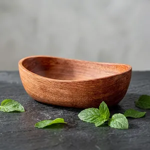 Handcrafted Wooden Oval Serving <b>Bowl</b> Solid <b>Mango</b> <b>Wood</b> Decorative Tray <b>Bowl</b> for Fruits Snacks Dry Fruits Salad Dining Table - Product Image 5