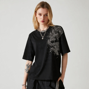 Drop Shoulder <b>Rhinestone</b> T Shirts Women Summer Fashion Wear <b>Rhinestone</b> Oversize Tee Shirt Ladies Short Sleeve <b>Rhinestone</b> <b>Tops</b> - Product Image 3