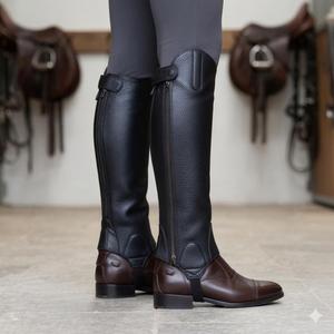 Custom Genuine Leather <b>Half</b> <b>Chaps</b> Standard Size Wholesale Equestrian Horse Riding Gaiters Durable Cowhide Riding <b>Chaps</b> LHC-0001 - Product Image 2