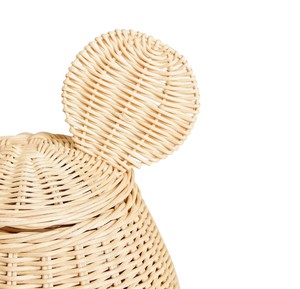 <b>Cute</b> <b>Bear</b> Ears Rattan Woven Storage Basket with Lid - Decorative Handmade Animal Shaped Toy Organizer for Kids Nursery - Product Image 2