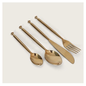 Ensemble de couverts minimalistes de style glamour en or avec poignées en résine texturée noire, couverts de mariage, ensemble de 5 pièces, vaisselle, ensemble de couverts de table - Product Image 2