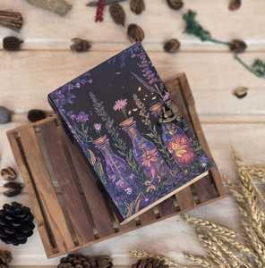 Handmade Floral Cottagecore Grimoire with Potion Bottles <b>blank</b> spell <b>book</b> of shadows leather journal - Product Image 1