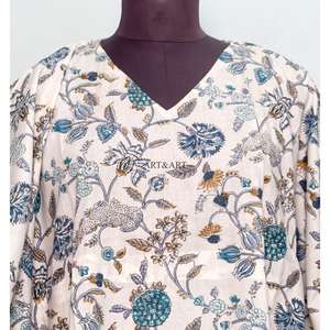 Caftán 100% Algodón con Estampado Floral, Ropa Larga para Mujer, Vestido de Maternidad con Estampado en Bloques, para Todas las Temporadas: Verano, Invierno, Otoño, Primavera - Product Image 2