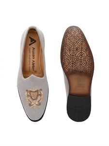 Asken Atelier Premium <b>Velvet</b> Embroidered <b>Men's</b> <b>Loafers</b> Closed Toe Slip-On Wedding Shoes Genuine Leather Lining Cushioning Soft - Product Image 2
