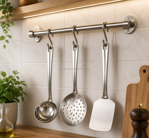 Ensemble d'ustensiles de cuisine en acier inoxydable : Cuillère de service, Louche, Spatule, Écumoire – Robuste, Finition miroir – Fournisseur Exportateur OEM - Product Image 1
