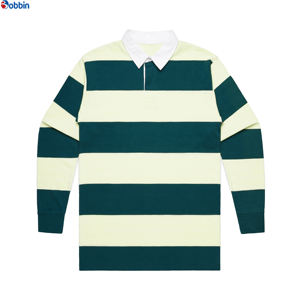 Custom Logo Printing Long Sleeve Uniform Golf <b>Men's</b> <b>Polo</b> <b>Shirt</b> Summer Collection New Hot Sale <b>Green</b> & White Color Block Stripe - Product Image 1