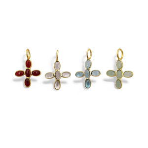 Pendentif croix en chrysoprase serti clos, ovale lisse 5x3mm, breloques plaquées or en chrysoprase, bijoux faits à la main, fournisseurs d'Inde - Product Image 3