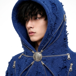 Sudadera con Capucha Oversize de Punto para Hombre, Estilo Casual Urbano, con Cremallera en la Manga, de Poliéster/Algodón, Ajuste Regular, para Invierno - Product Image 4