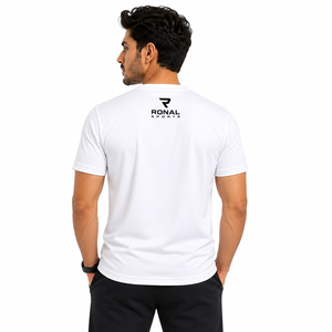 เสื้อยืดแขนสั้นสีขาวสำหรับผู้ชาย RONAL SPORTS ทรงปกติ คอกลม สวมใส่สบาย ระบายอากาศได้ดี ผลิตจากผ้าเจอร์ซีย์คอตตอน พิมพ์ลายโลโก้ด้านหลัง ราคาสุดคุ้ม - Product Image 4