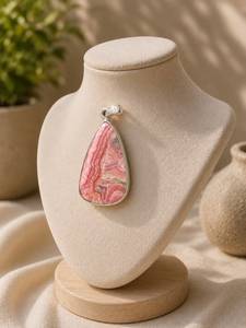 Natural Rhodochrosite Teardrop Sterling Silver Ethnic Unisex Wedding <b>Birthstone</b> July <b>Pendant</b> - Product Image 3