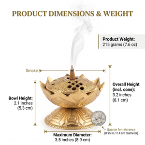 Brûleur d'encens en laiton avec couvercle perforé en forme de dôme, base lotus, porte-encens rituel traditionnel, décoration de temple indien, vente en gros - Product Image 5