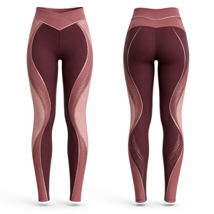 Leggings de yoga taille haute pleine longueur avec découpes, motif géométrique, blocs de couleur, surpiqûres contrastées, en Spandex Nylon extensible dans les quatre sens - Product Image 1