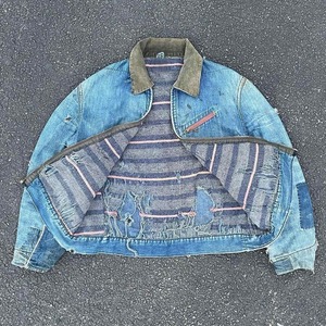 Veste en jean vintage pour homme, patchwork, déchirée, lavée, col rabattu, fermeture éclair, longueur courte, style automne - Product Image 5