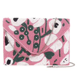 Bolso de mano FAIZA CRAFT hecho a mano con cuentas y flores, rosa, rectangular, tipo sobre, bordado, para noche, con cadena desmontable - Product Image 5