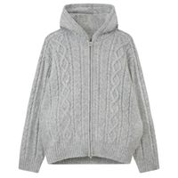 Sweat à capuche zippé gris en tricot torsadé avec design en tricot torsadé et capuche ajustable, idéal pour un confort et un style décontractés