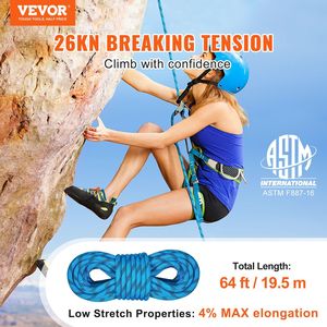 Corda Statica da Arrampicata su Roccia da Esterno da 10,5 mm con Moschettoni in Acciaio, 19,5 m (64ft), Tensione di Rottura 25KN, Accessori per Attrezzatura da Arrampicata - Product Image 2
