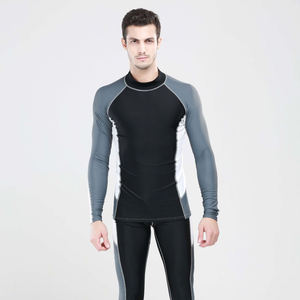 Maillot de bain à manches longues pour homme, à blocs de couleur, à séchage rapide, en spandex et polyester, haut de sport pour adulte à manches longues - Product Image 1
