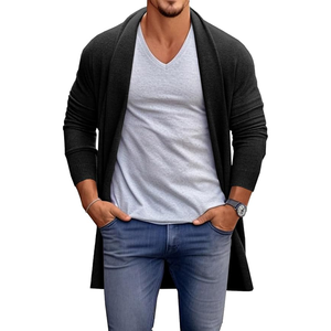 Cárdigan de punto 100% algodón para hombre, cuello chal, frente abierto, tela suave, manga larga, para otoño - Product Image 1
