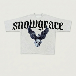 Snowgrace Men's Oversized T-<b>Shirt</b> With Eagle Skull Print Street Style Short Sleeve O-Neck 100% Cotton Jersey Fit - Product Image 1