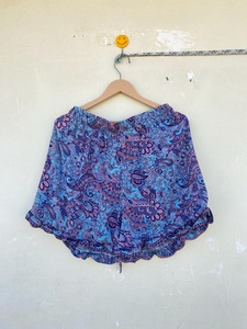 Blue Vintage Art Silk Sari <b>Shorts</b> for <b>Women</b> Boho High-Waist <b>Cargo</b> <b>Shorts</b> with Breathable Flowers Pattern for Summer - Product Image 6